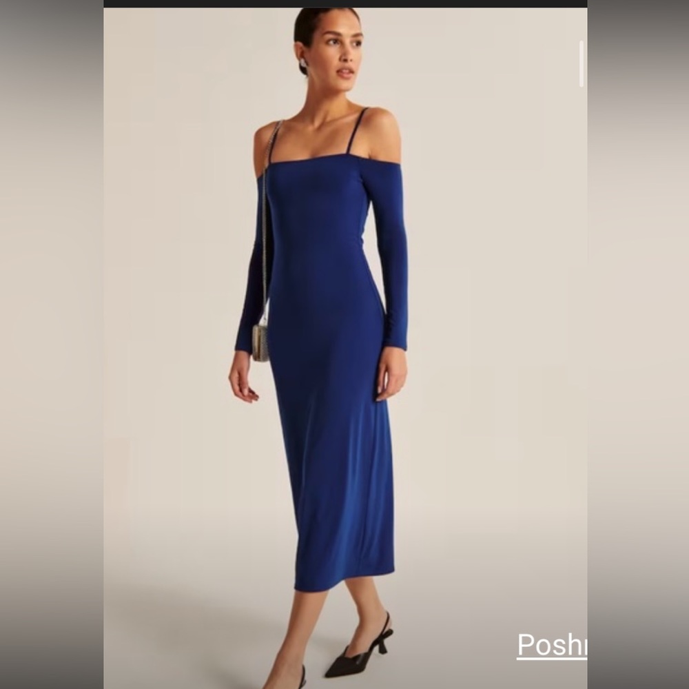 BLUE Off-The-Shoulder Midi Dress